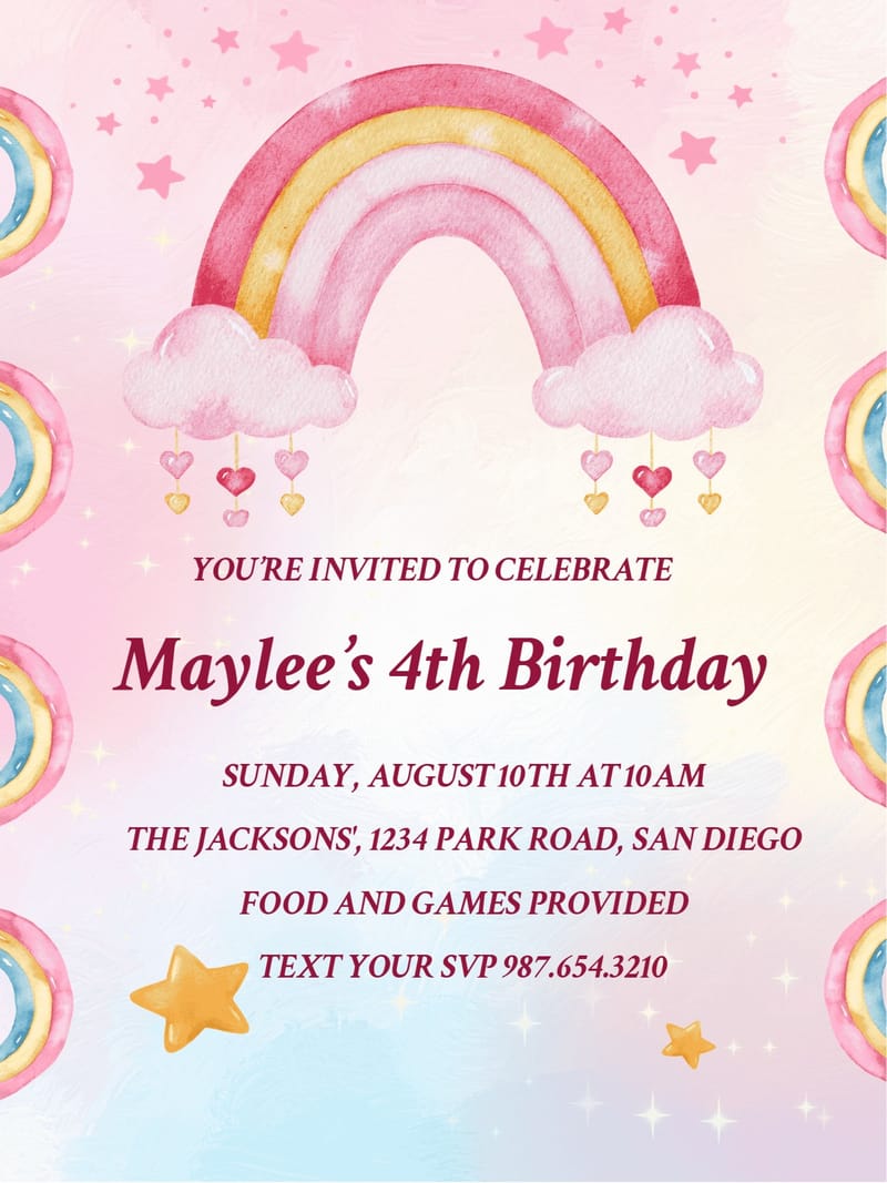 Modern nan invite â hearts rainbow birthday invitation Card e-card design