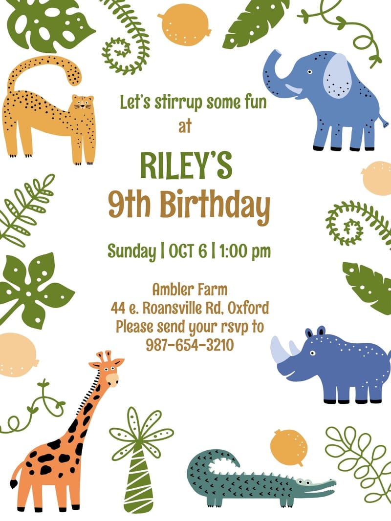 elephant animal birthday theme Template animal birthday invitation template with stylish layout