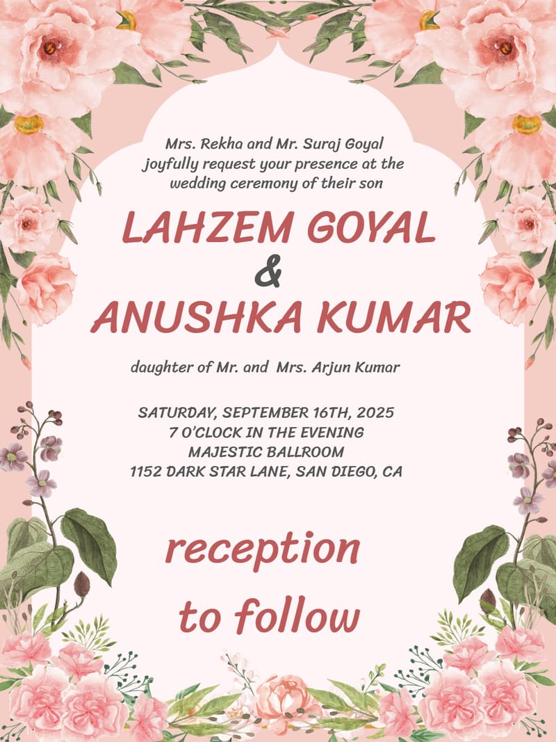 Modern indian wedding â pastel floral Indian wedding invitation Card e-card design