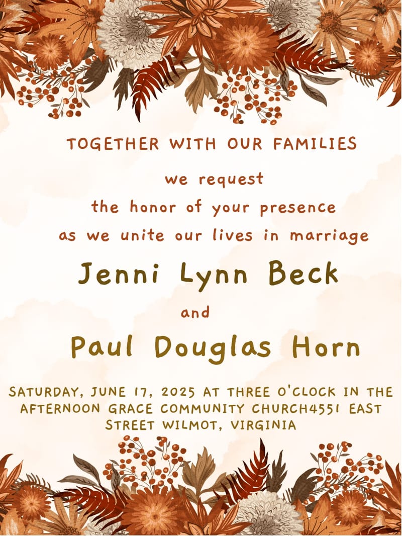 Rustic watercolor floral wedding invitation with autumn botanicals framing cream card.
