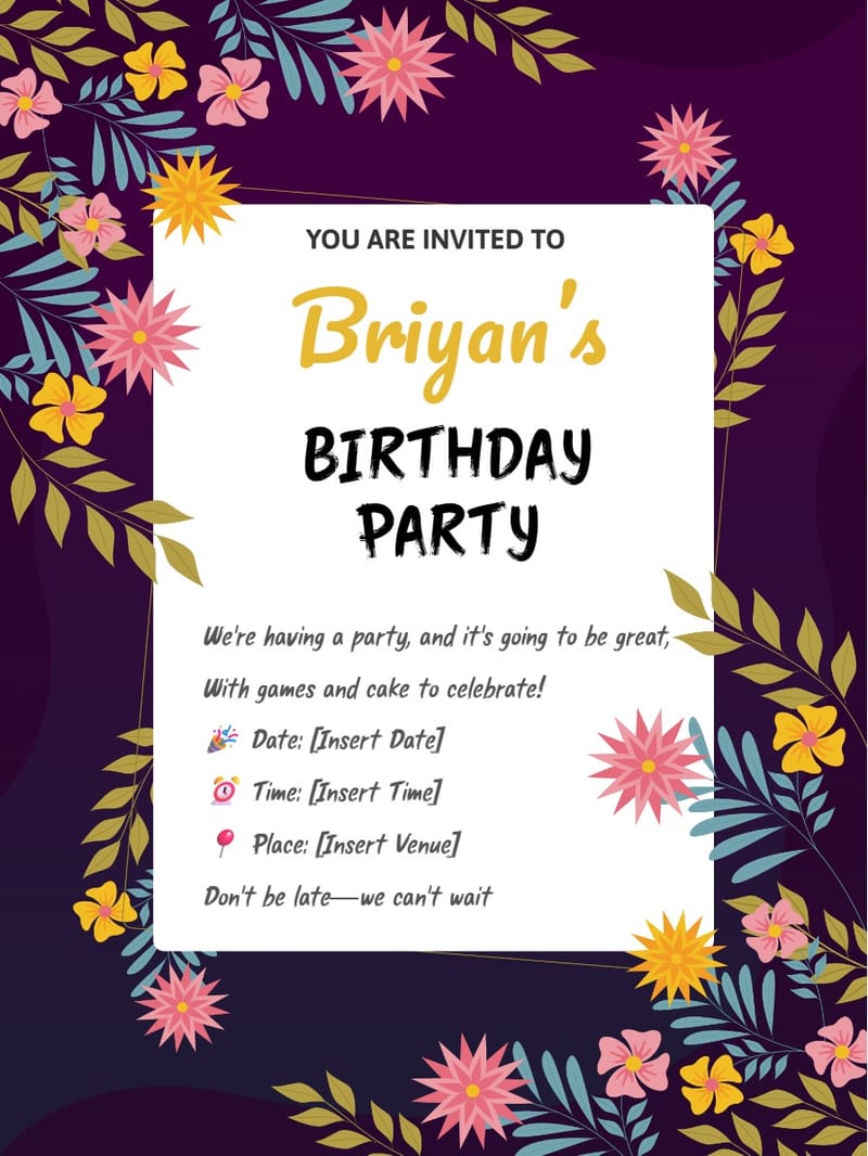 Purple gradient birthday invitation card template with elegant violet watercolor background design