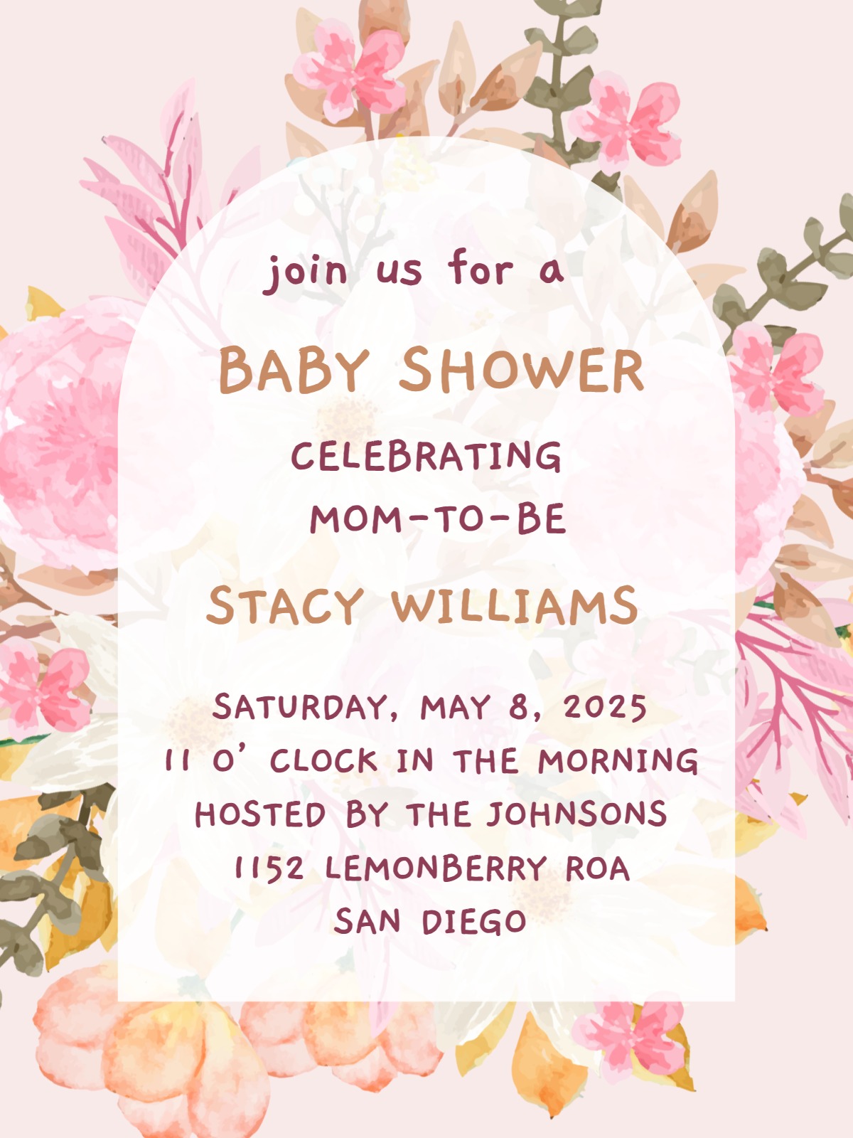 floral baby girl shower invitation Design baby girl shower card design for events