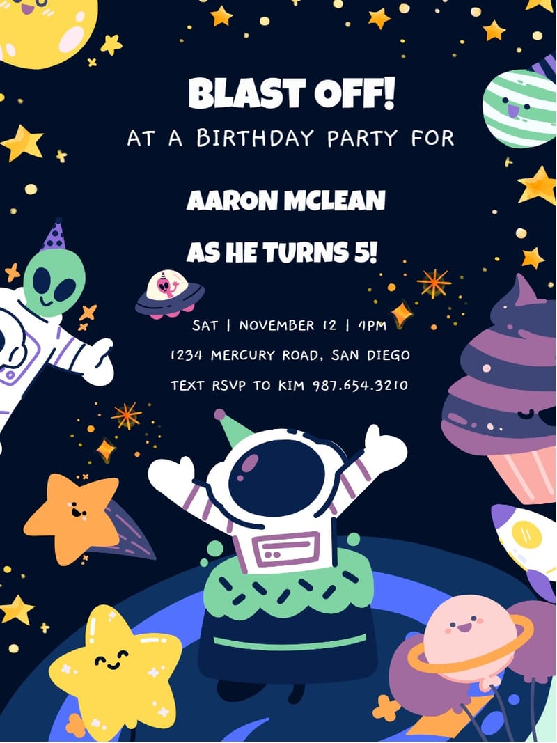 space theme birthday invitation Card themed birthday template with stylish layout
