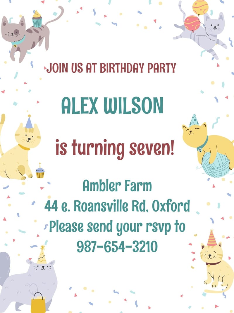 Elegant digital animal birthday invitation â catty animal birthday theme Card template