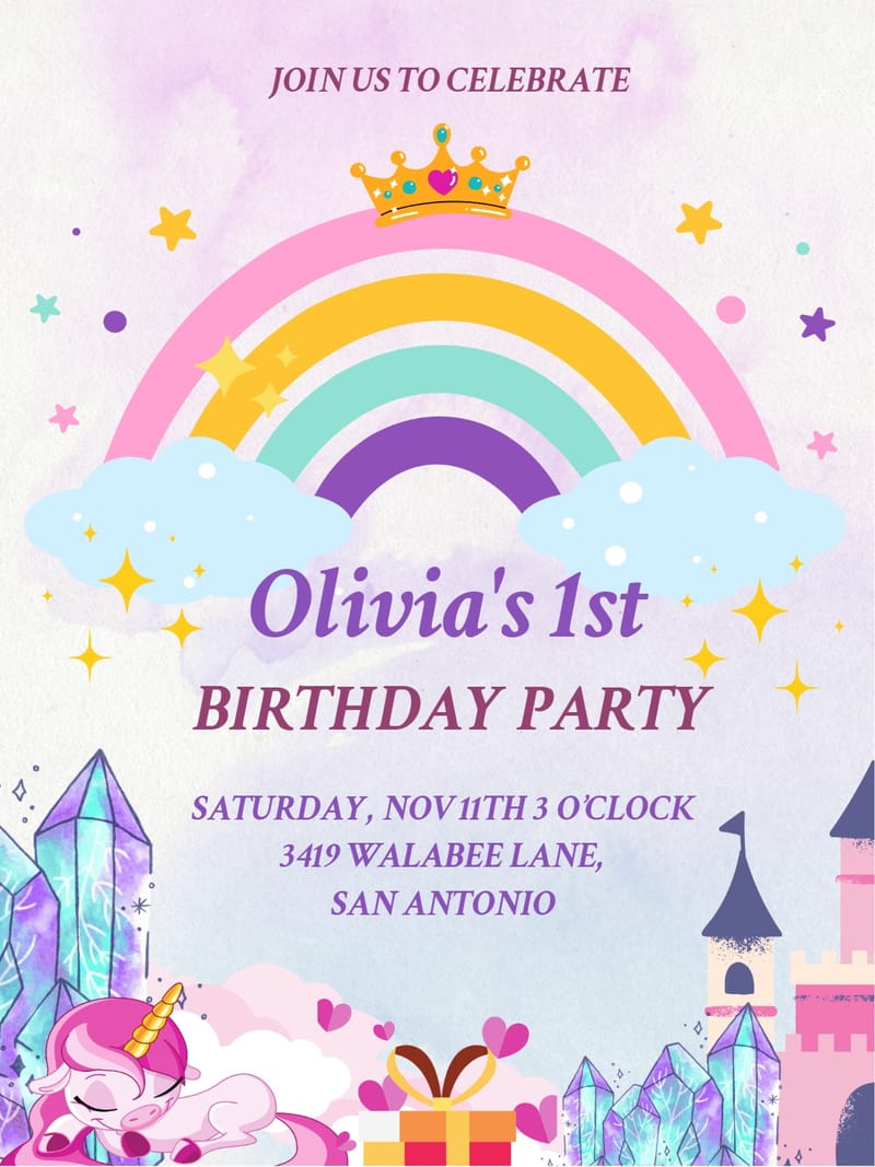 crown rainbow birthday invitation Template nan template with stylish layout