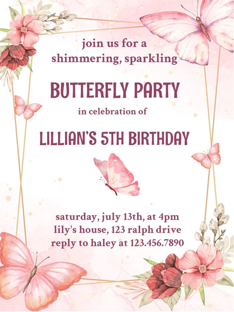 butterfly theme birthday invitation Card themed birthday template with stylish layout