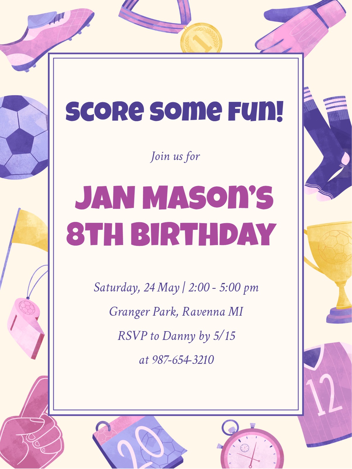 Elegant digital nan card â sports birthday invitation Template template