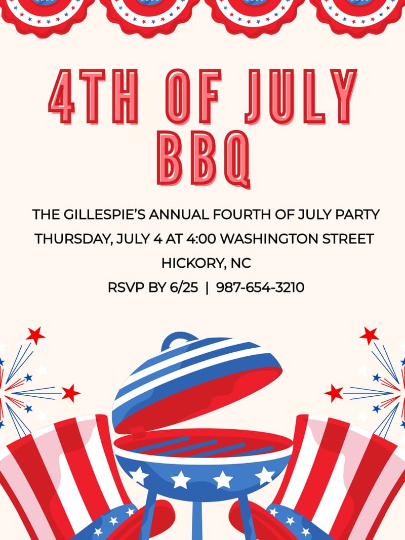 Elegant digital 4th of july invites â BBQ 4th of july party invitation Card template