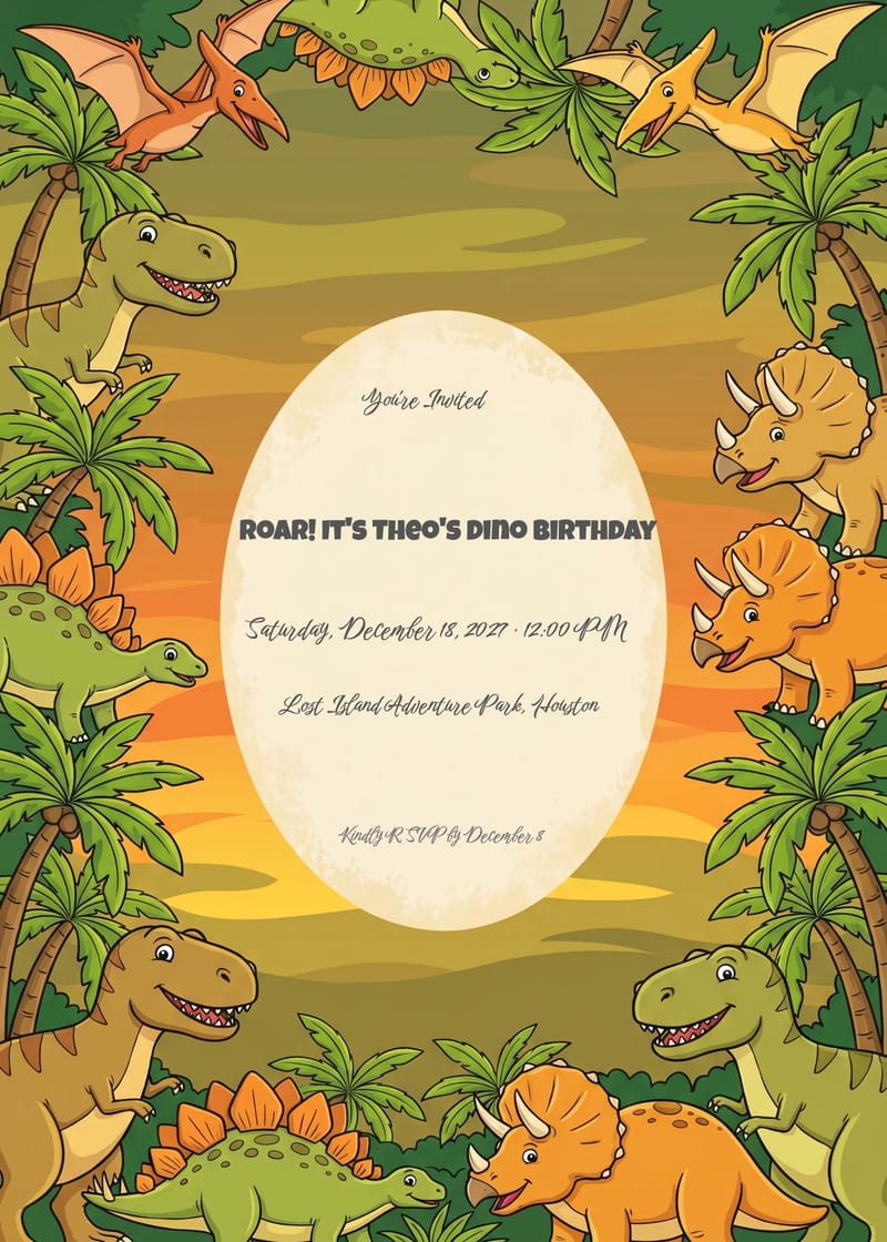 Dino Volcano Island Birthday Invitation invitation