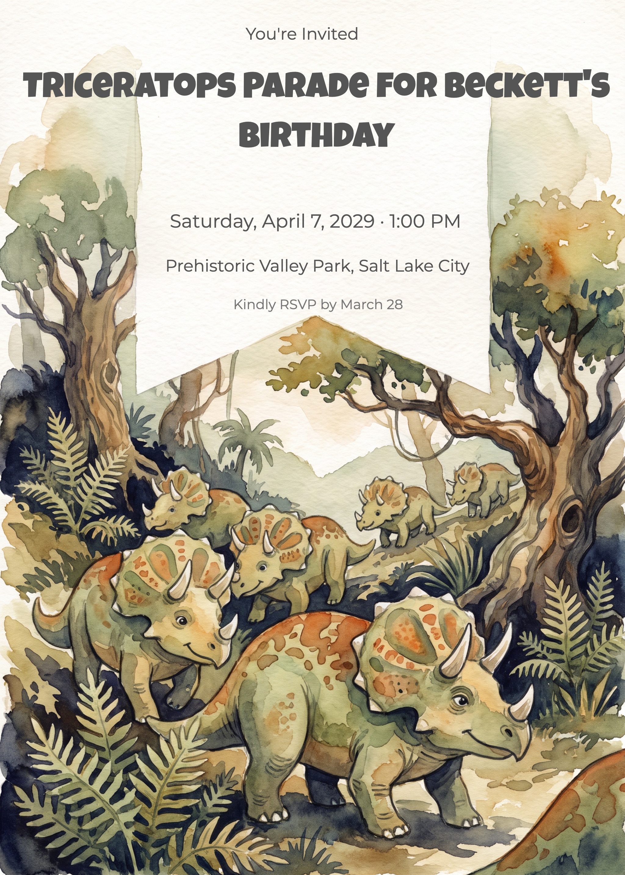 Triceratops Parade Dinosaur Birthday Invitation invitation