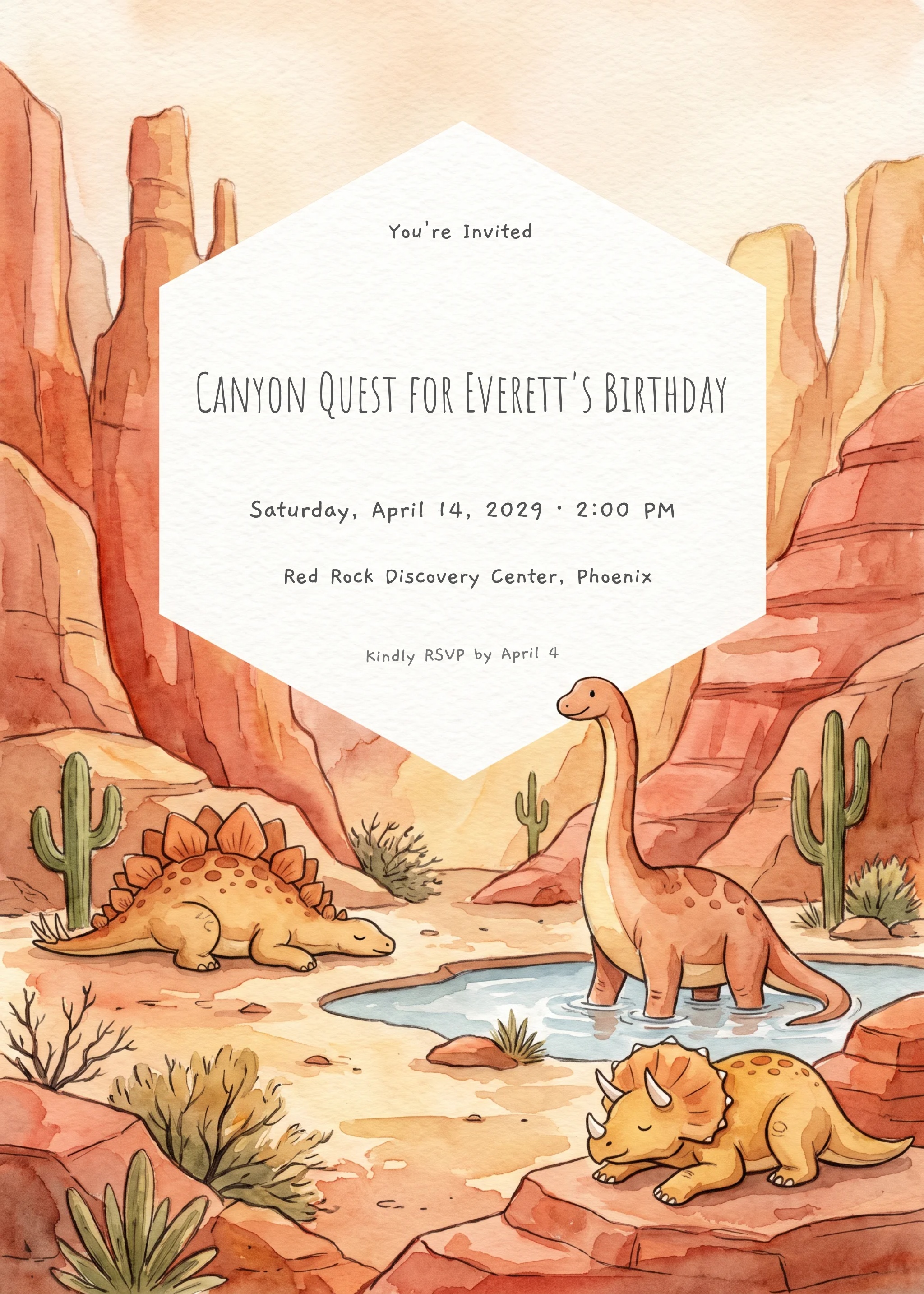 Desert Canyon Dinosaur Birthday Invitation invitation
