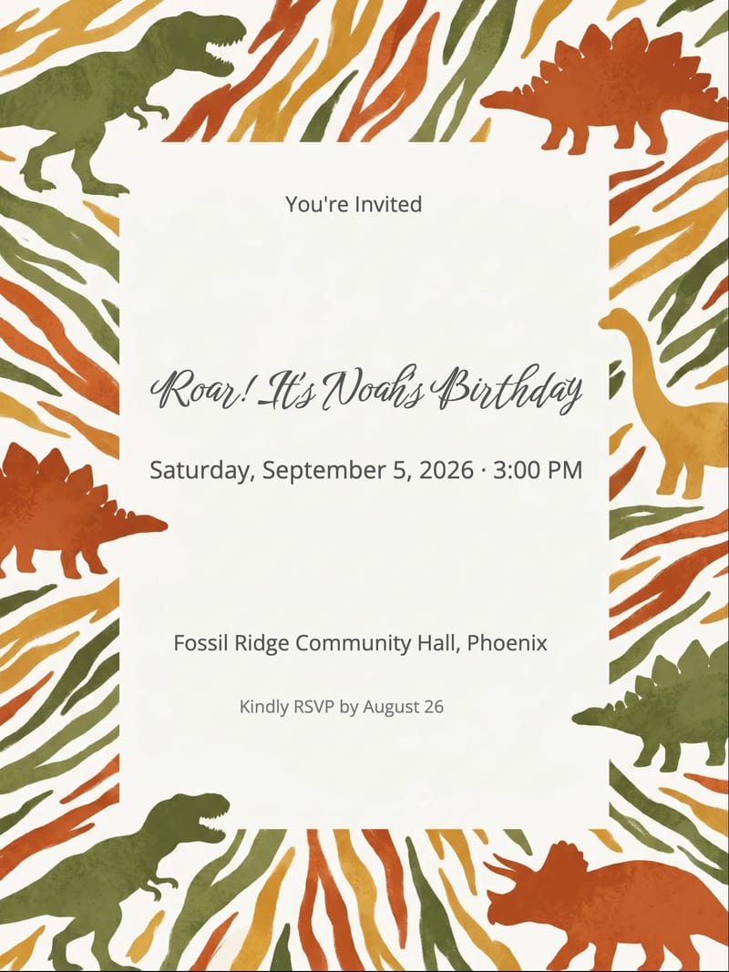Prehistoric Stripes Birthday Invitation invitation