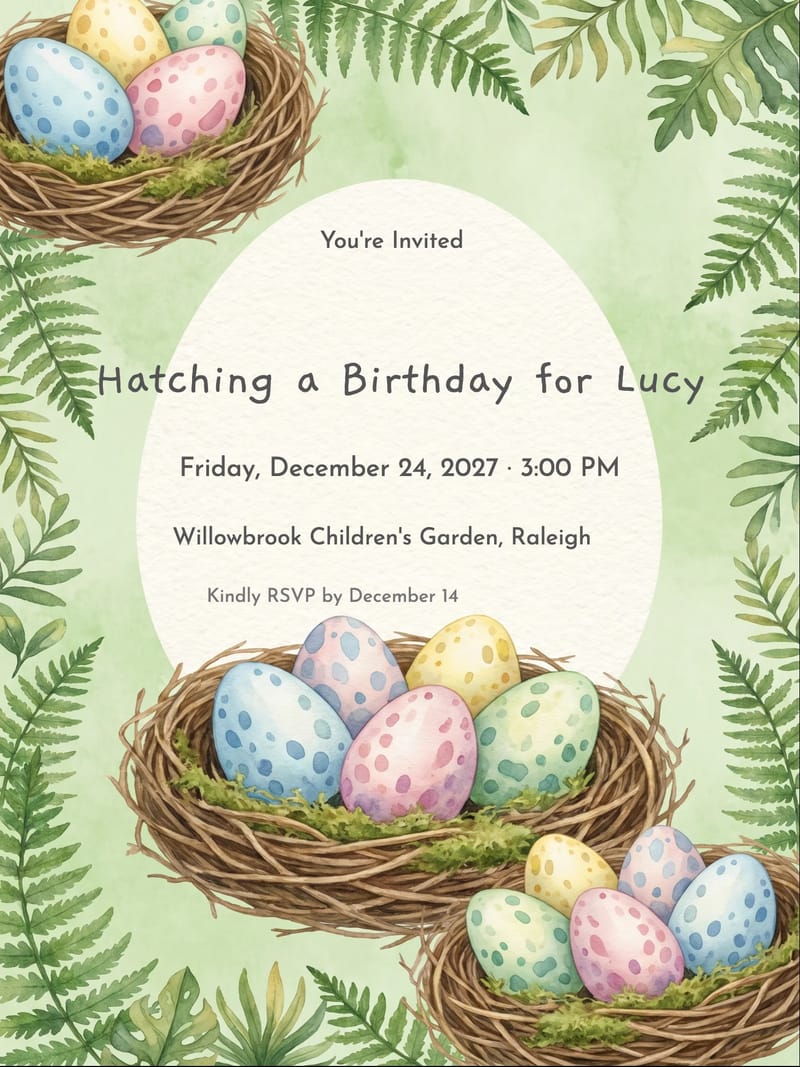 Dino Egg Nest Birthday Invitation invitation