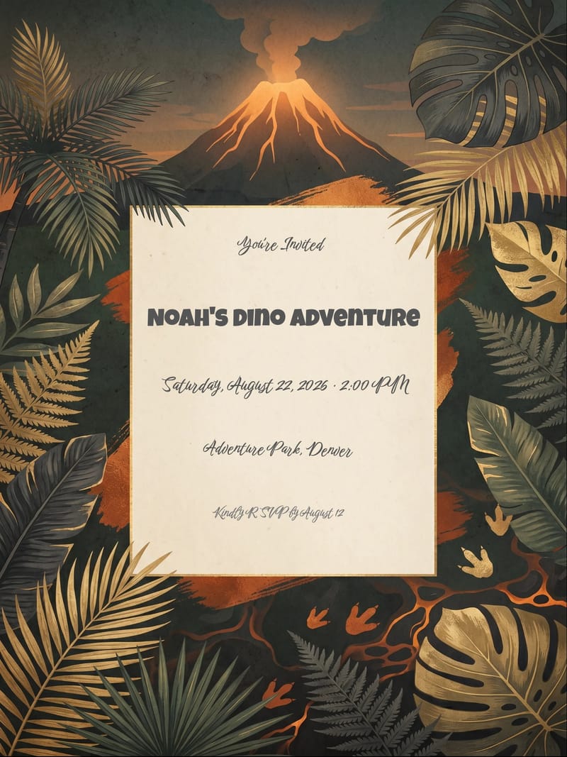 Volcano Adventure Dinosaur Birthday Invitation invitation