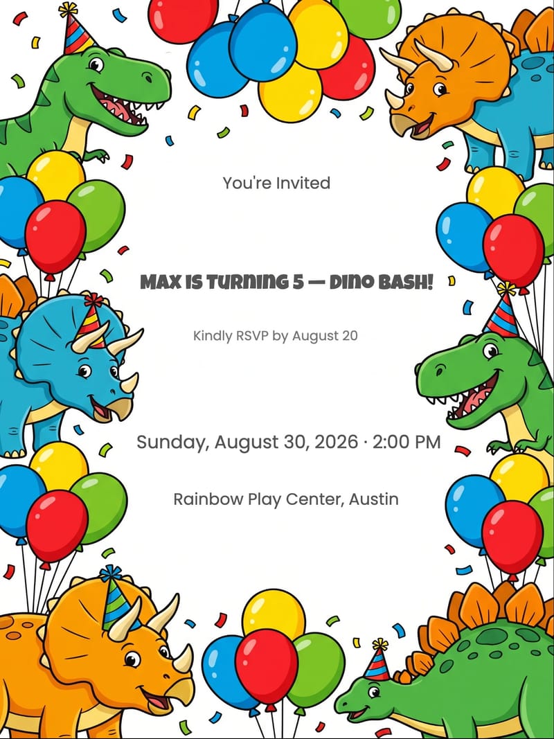 Colorful Dino Bash Birthday Invitation invitation