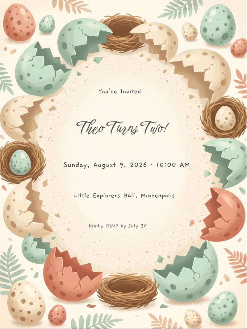 Egg Hatch Pastel Dinosaur Birthday Invitation invitation