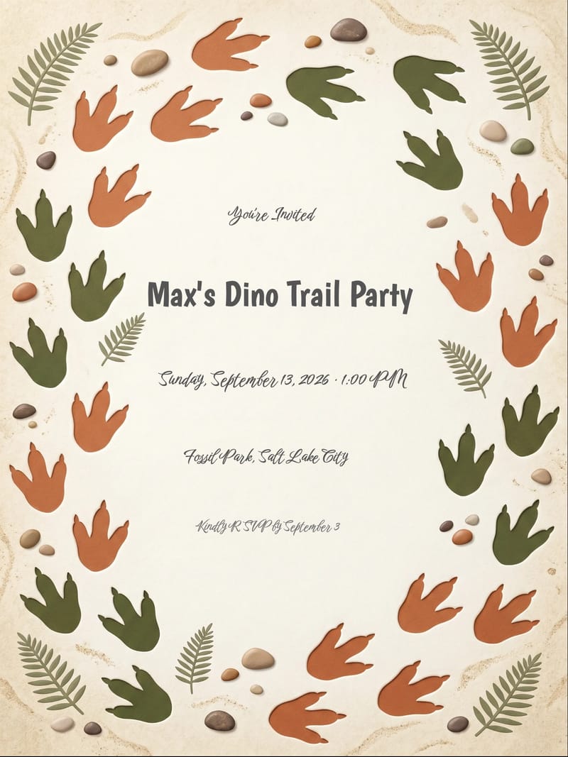 Dino Footprints Trail Birthday Invitation invitation