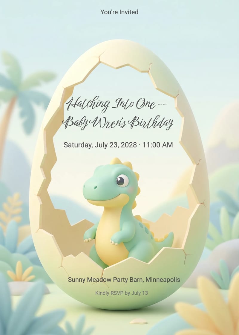 Baby Hatch Dinosaur 1st Birthday Invitation invitation