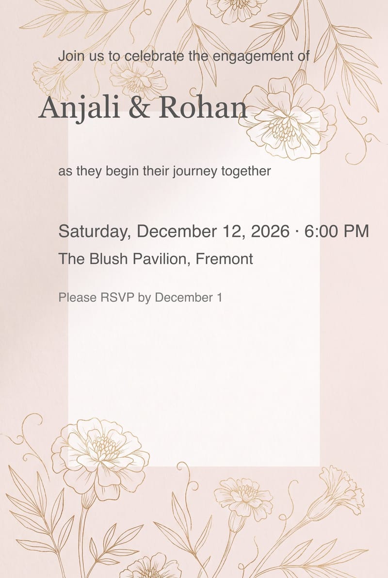 Gold Marigold Line Art Engagement Party Invitation invitation