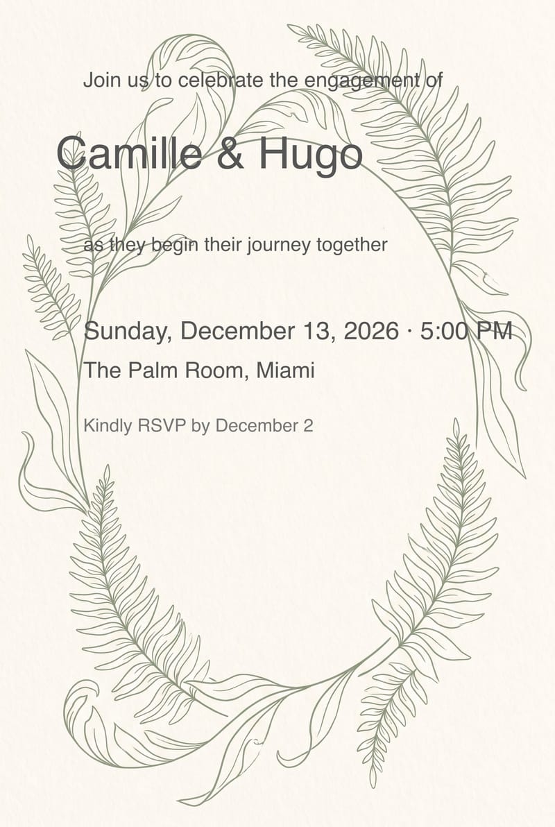 Modern Fern Line Art Engagement Party Invitation invitation