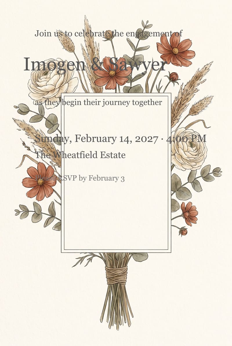 Kraft Twine Dried Bouquet Engagement Party Invitation invitation