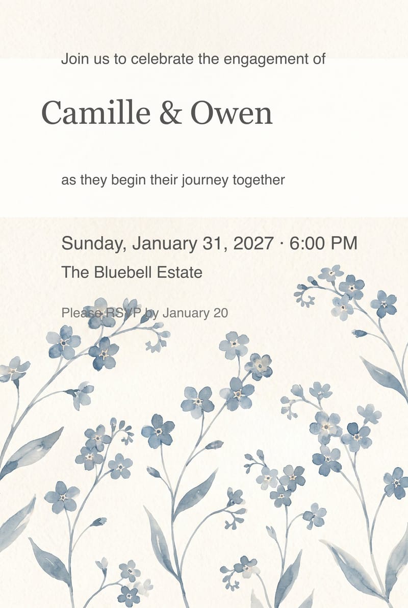 Forget-Me-Not Field Engagement Party Invitation invitation