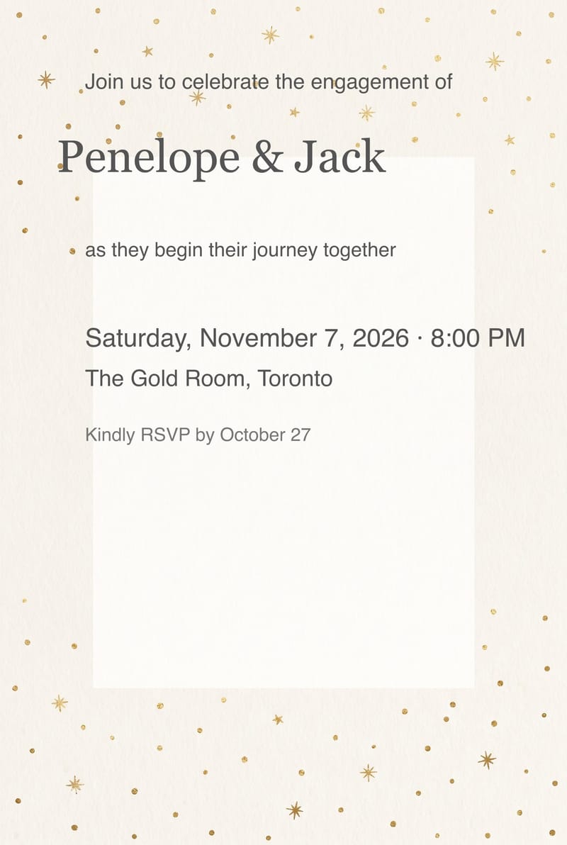 Clean Luxury Gold Star Engagement Party Invitation invitation