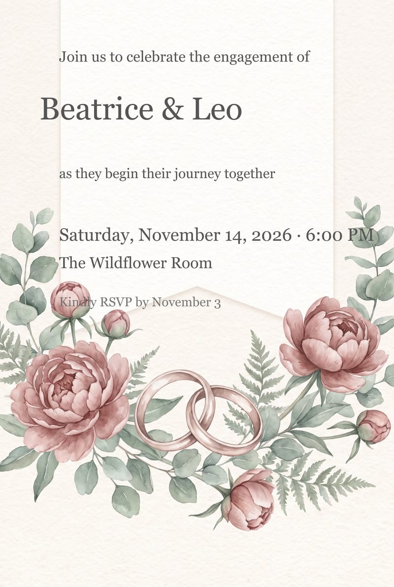 Soft Floral Ring Wreath Engagement Party Invitation invitation