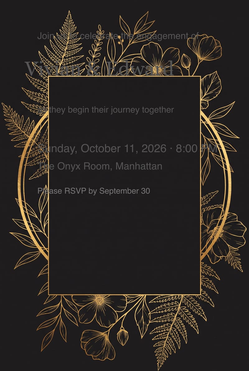 Black Gold Floral Frame Engagement Party Invitation invitation
