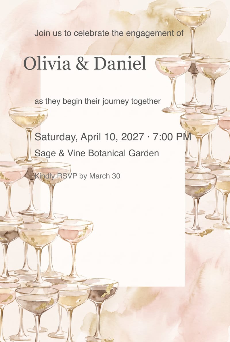 Champagne Coupe Pyramid Engagement Party Invitation invitation