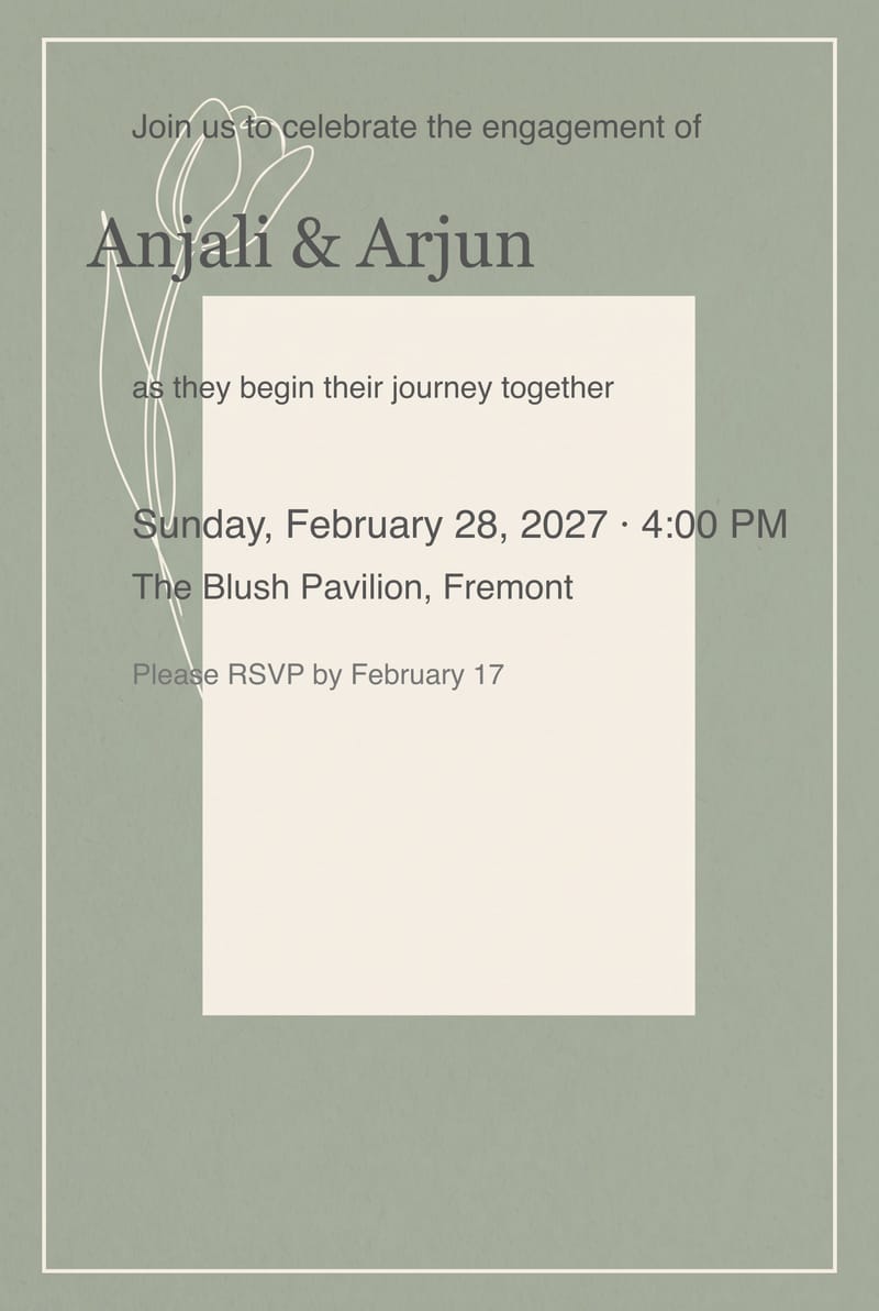 Sage Tulip Line Drawing Engagement Party Invitation invitation