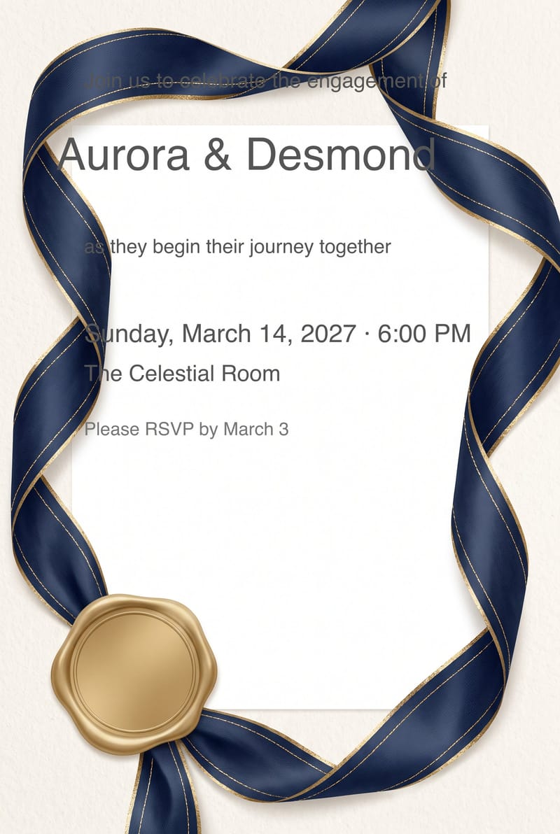 Navy Ribbon Wax Seal Engagement Party Invitation invitation