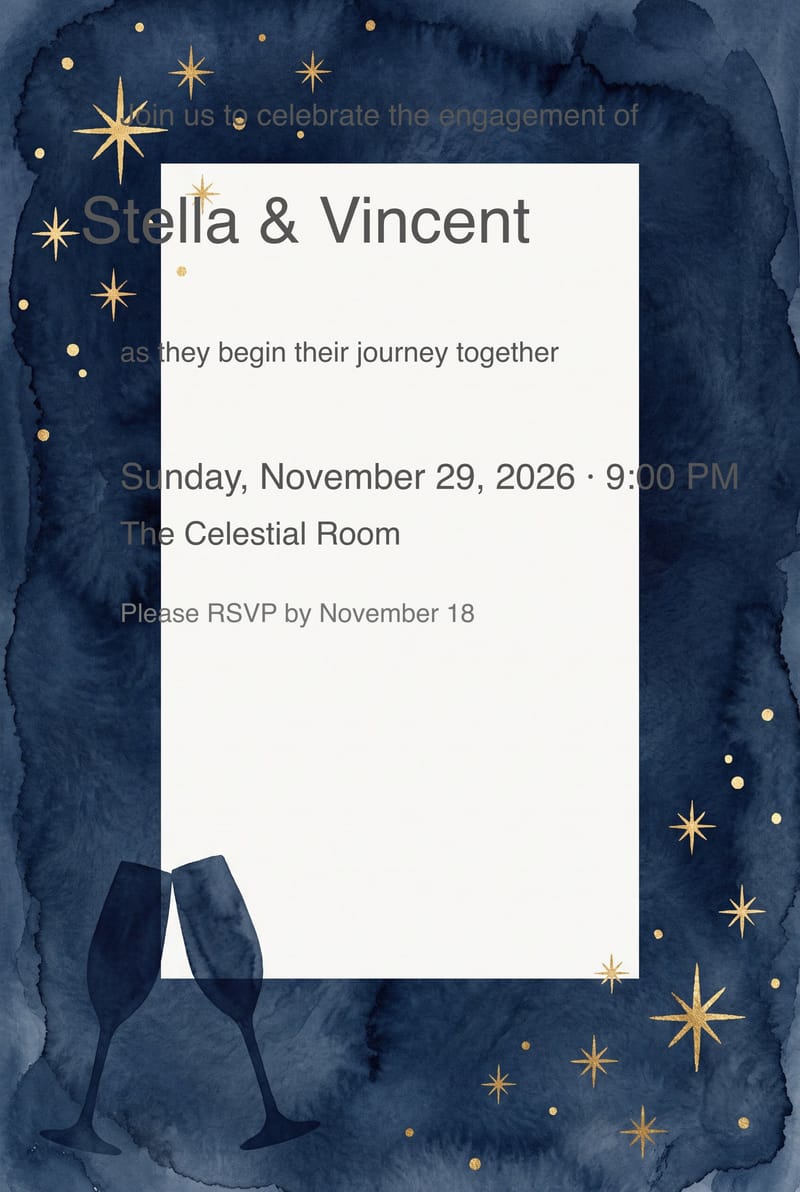 Navy Gold Toast Engagement Party Invitation invitation