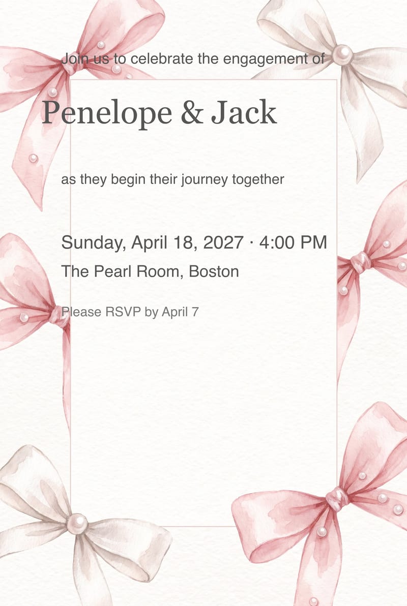 Blush Ribbon Pearls Engagement Party Invitation invitation