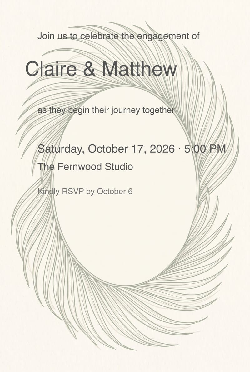 Modern Palm Feather Line Art Engagement Party Invitation invitation