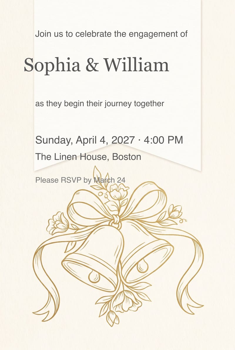 Gold Wedding Bells Ribbon Engagement Party Invitation invitation
