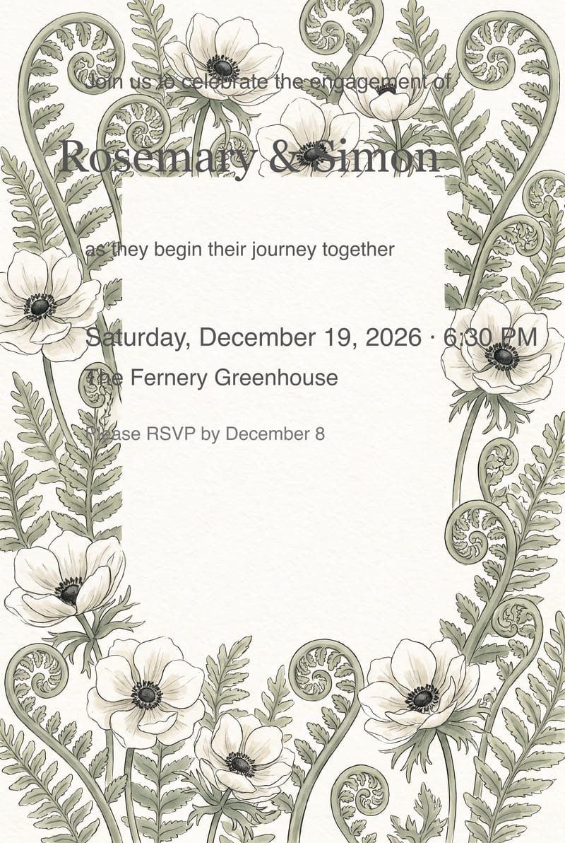 Garden Party Fern Anemone Engagement Party Invitation invitation