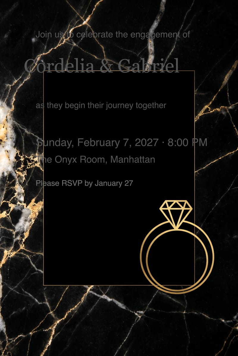 Black Marble Diamond Ring Engagement Party Invitation invitation