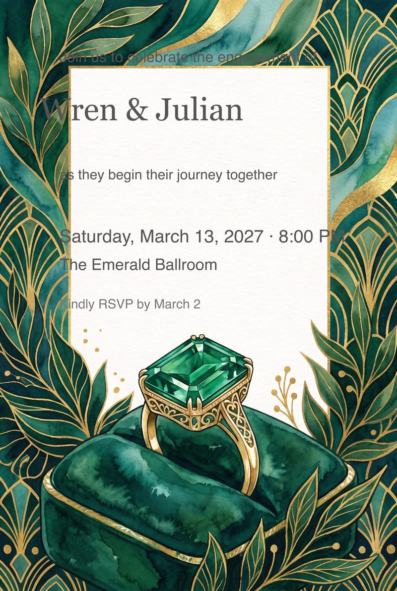 Emerald Ring Velvet Cushion Engagement Party Invitation invitation