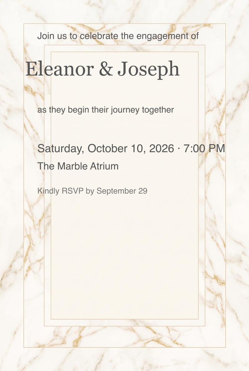 White Marble Gold Frame Engagement Party Invitation invitation
