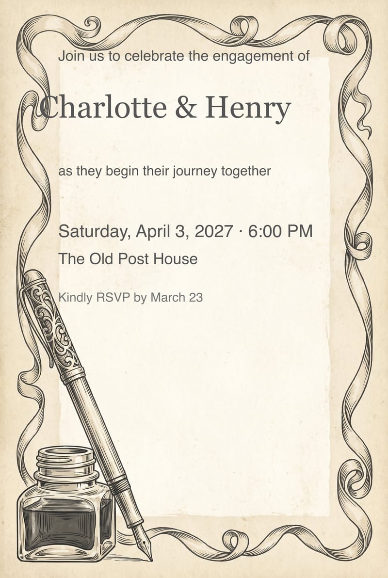 Vintage Calligraphy Pen Engagement Party Invitation invitation