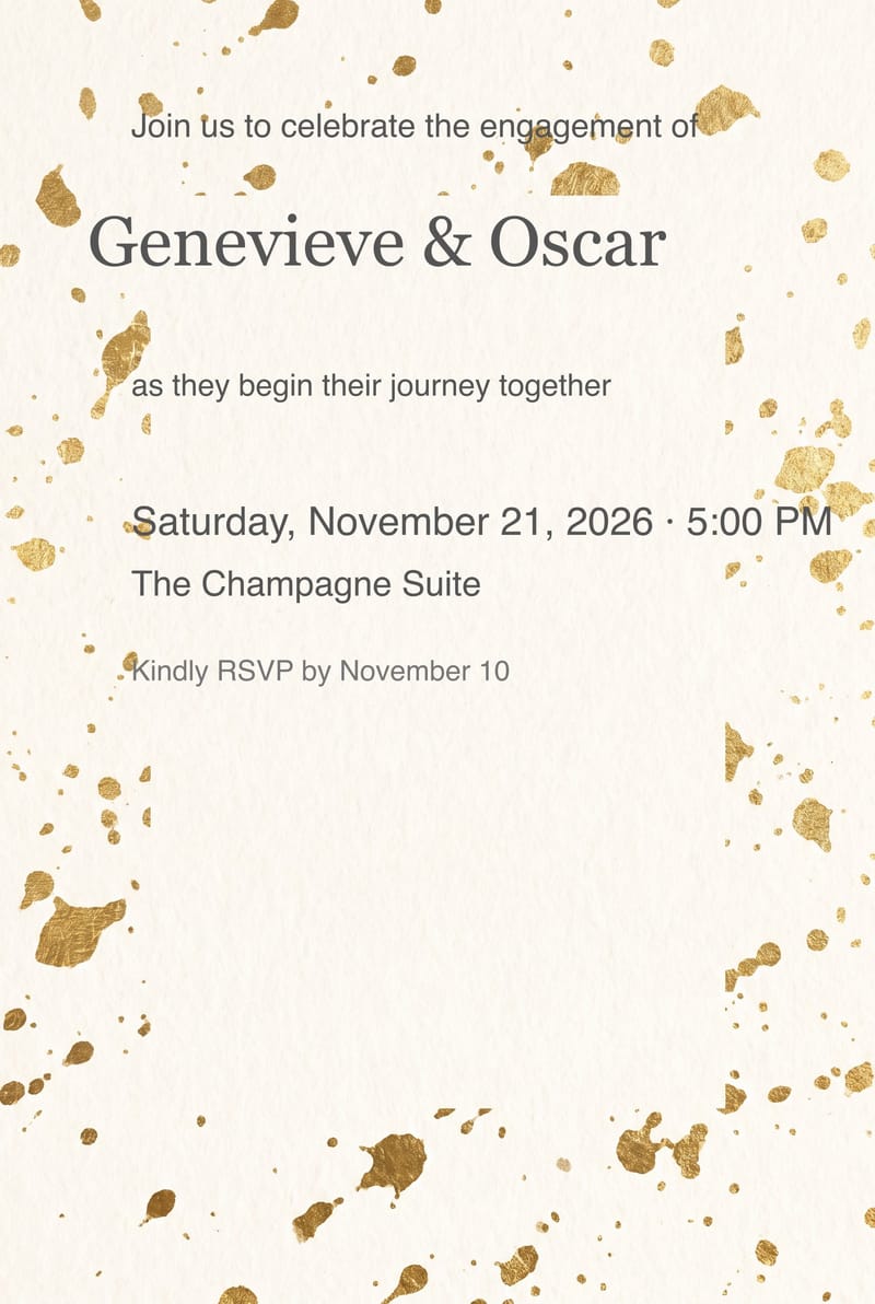 Champagne Gold Splatter Engagement Party Invitation invitation