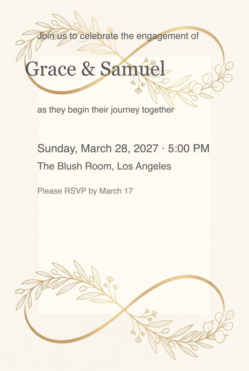 Gold Infinity Florals Engagement Party Invitation invitation