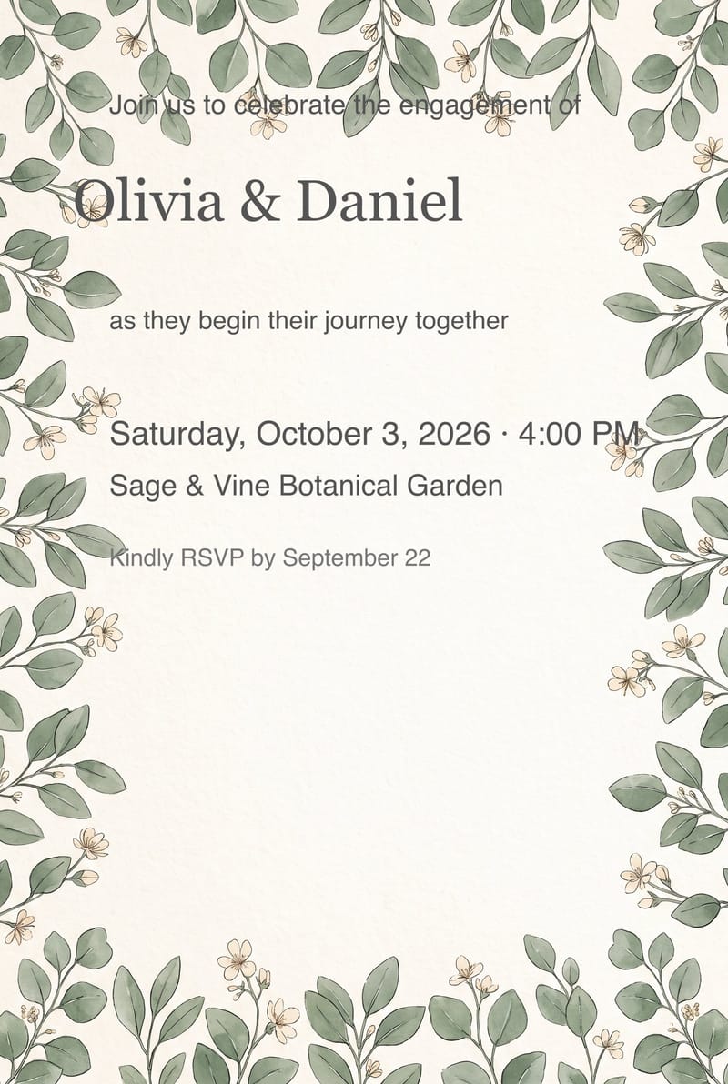 Sage Green Botanical Pattern Engagement Party Invitation invitation