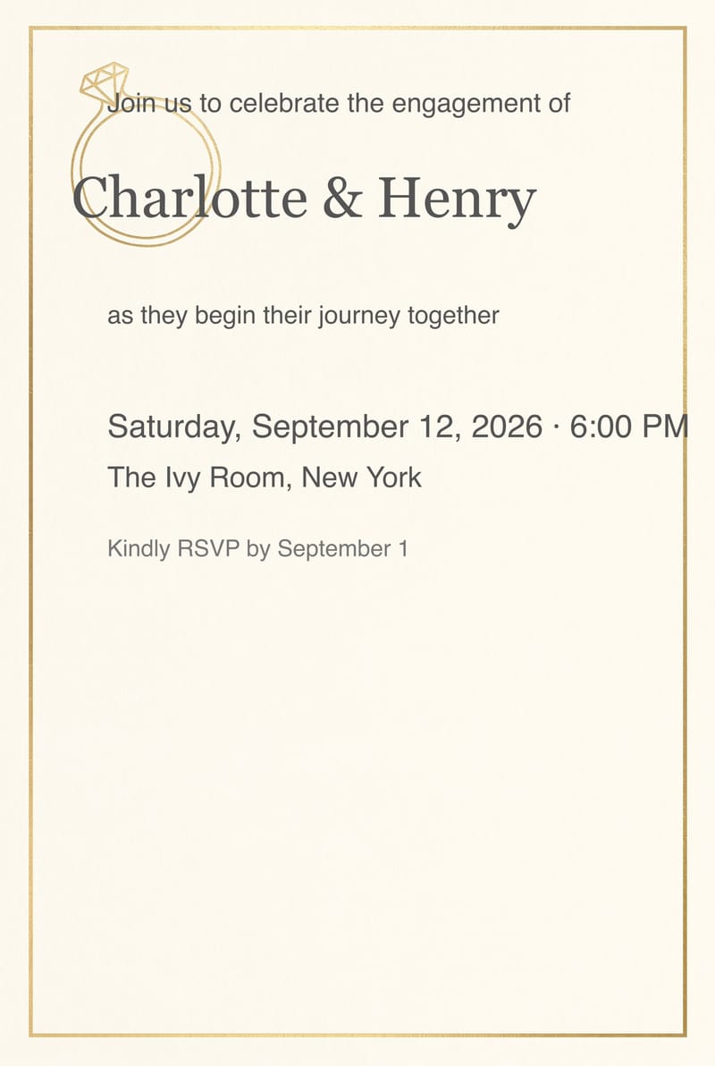 Minimal Gold Ring Frame Engagement Party Invitation invitation