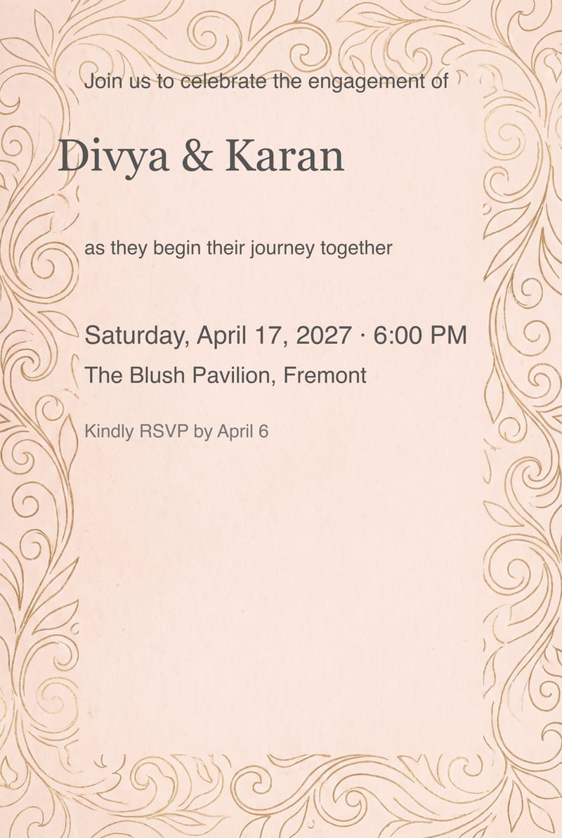Gold Mehndi Swirl Blush Engagement Party Invitation invitation