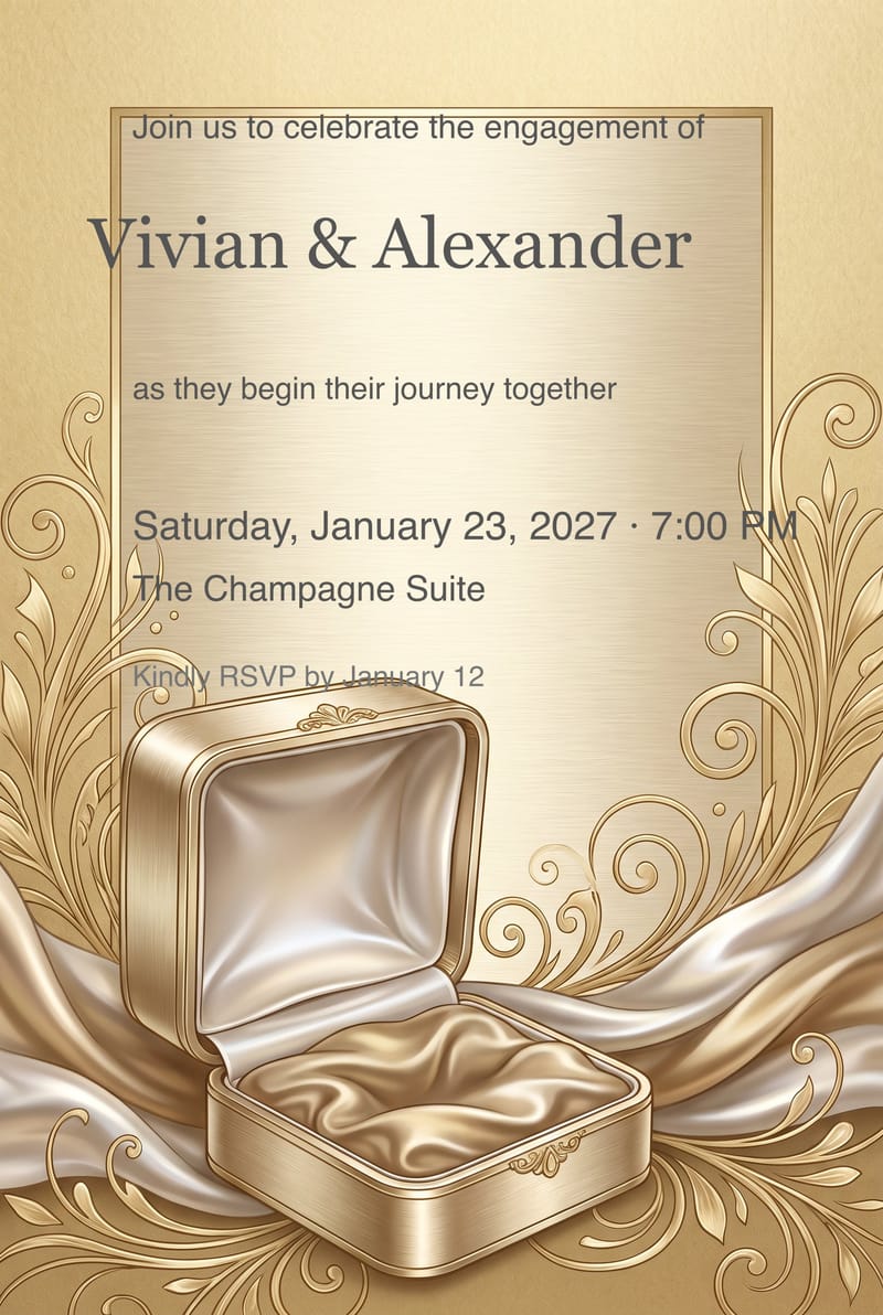 Open Ring Box Champagne Engagement Party Invitation invitation