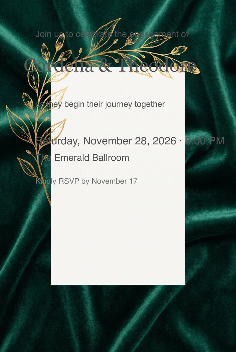 Emerald Velvet Gold Vine Engagement Party Invitation invitation