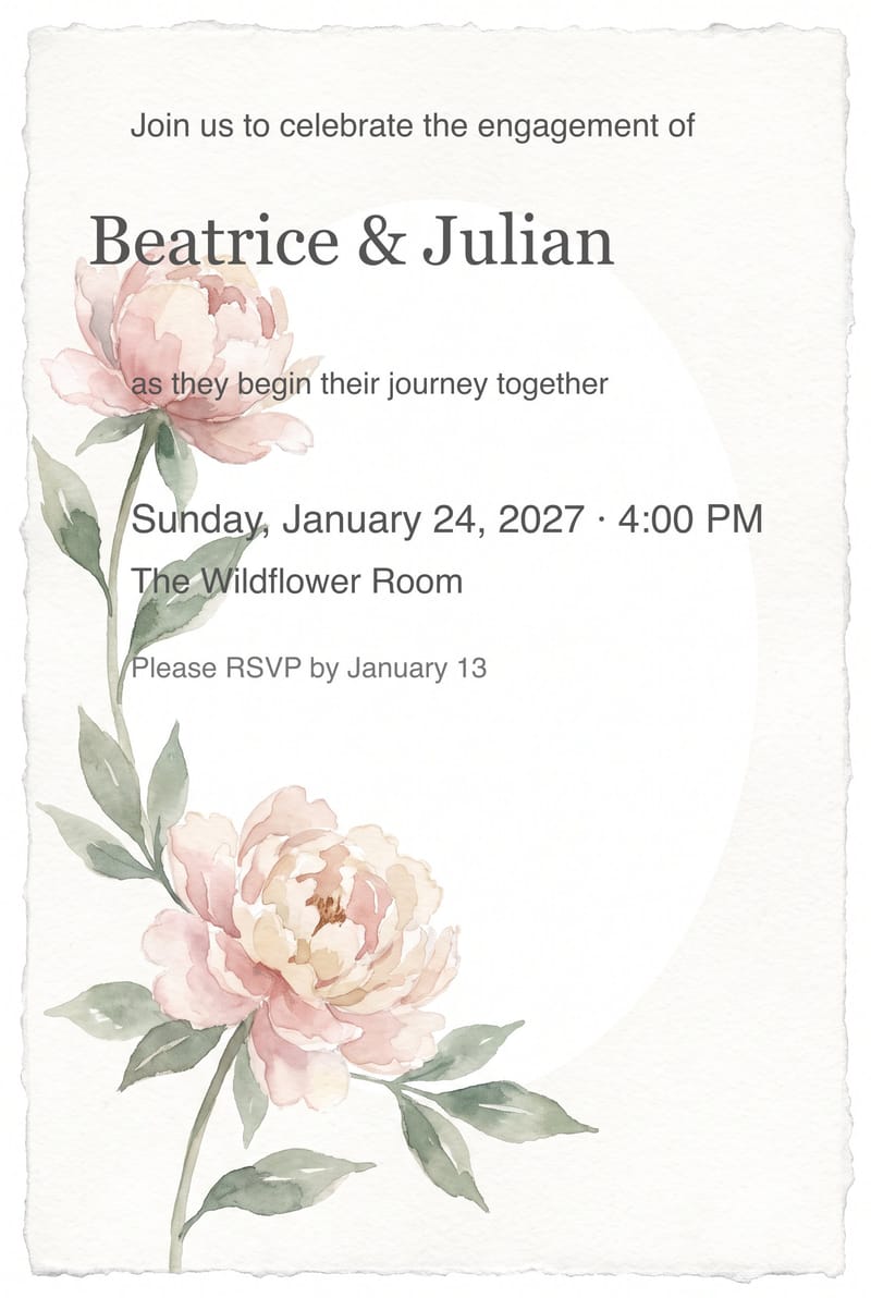 Blush Peony Stem Engagement Party Invitation invitation
