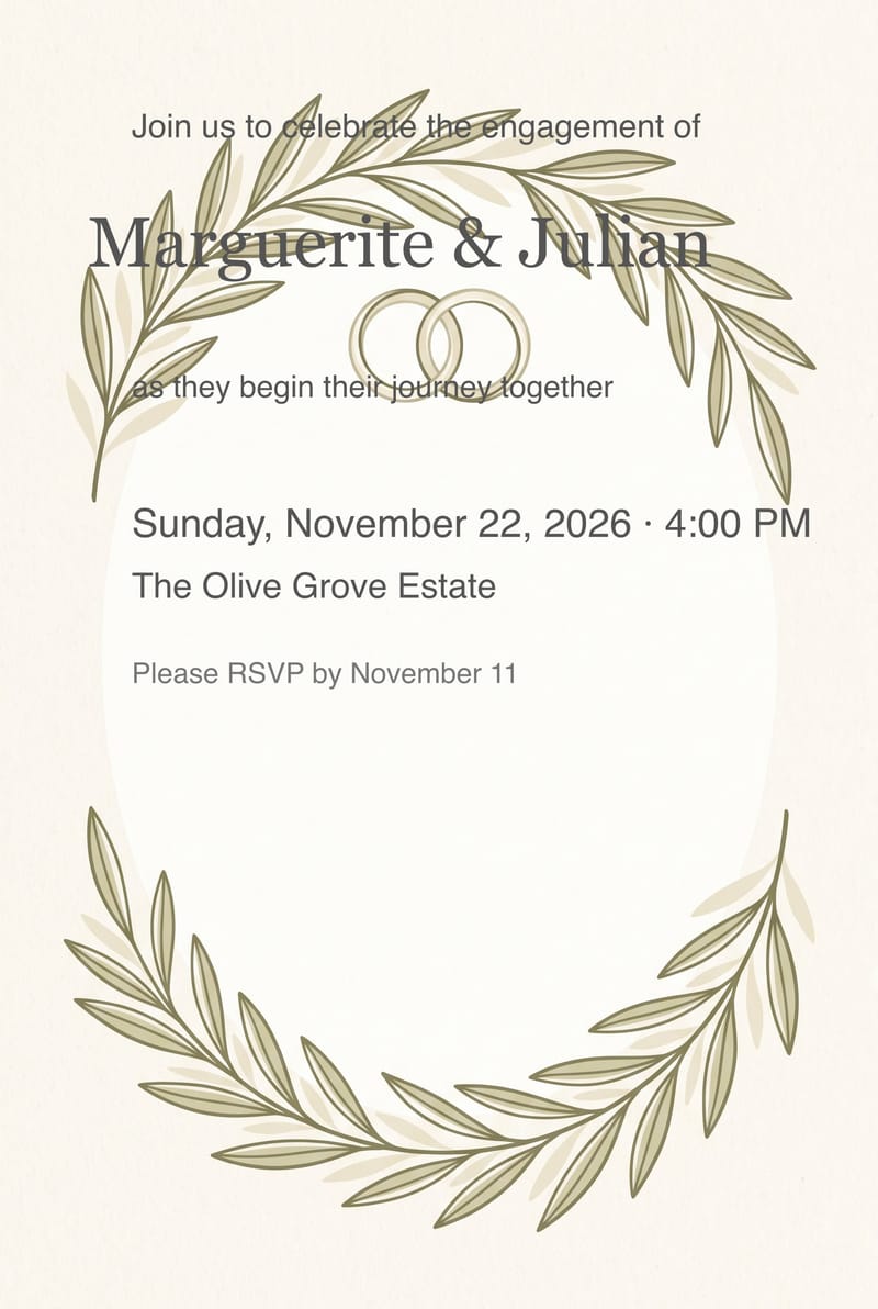 Sage Olive Wreath Rings Engagement Party Invitation invitation